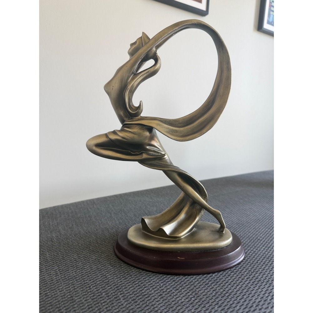 Herco Art Deco Sculpture Figurine Dancer With Scarf Ribbon Dancer Bronze Tone